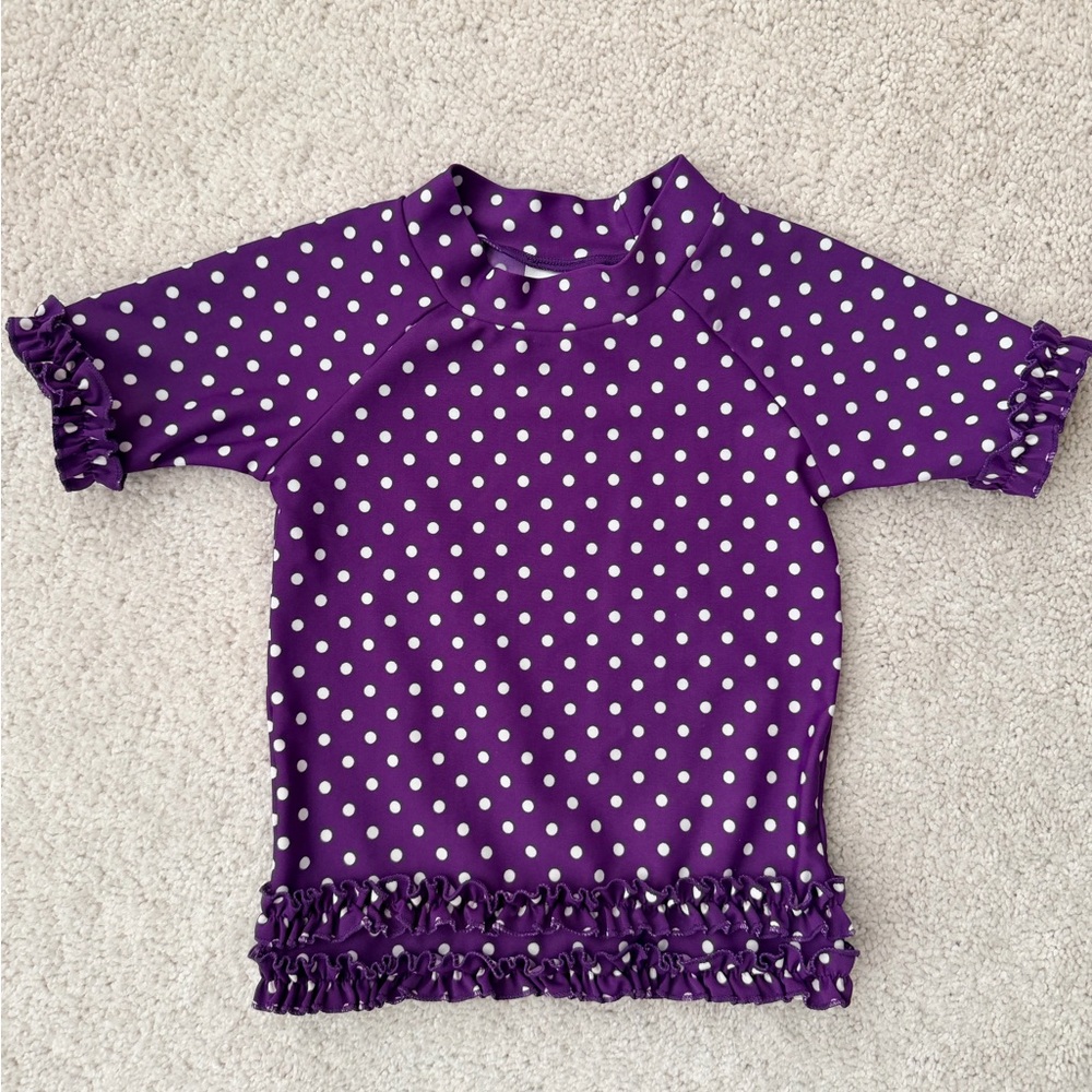 Ruffle Butts Purple Polka Dot Rashguard Set - Picture 3 of 12